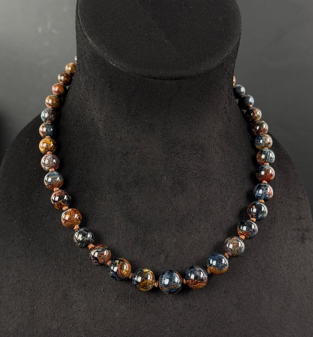 Chinese Pietersite Necklace: 10" long as displayed.