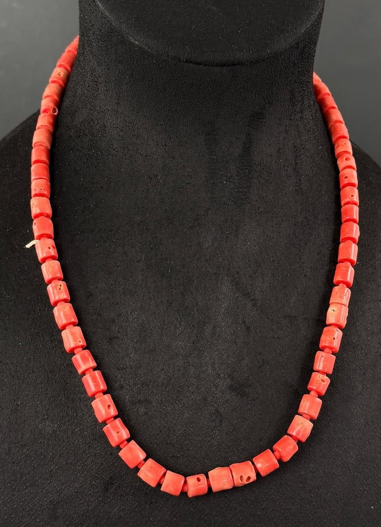 Chinese Branch Coral Necklace: 11 1/2" long as displayed.