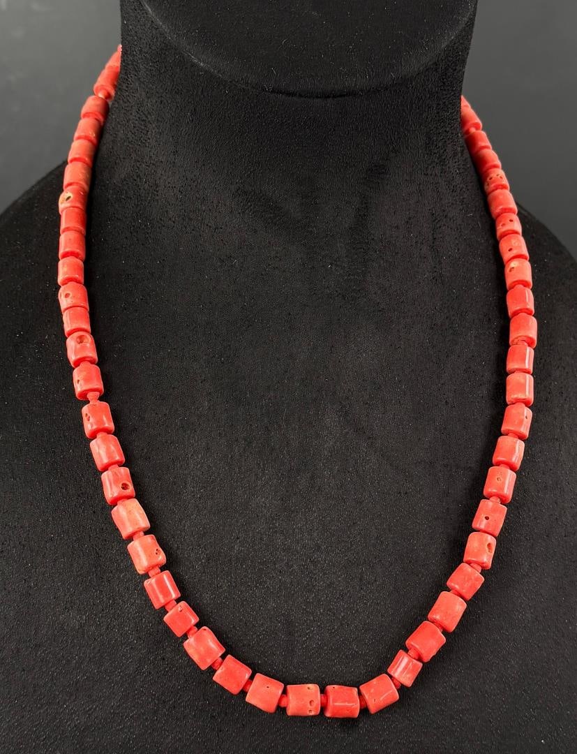 Chinese Branch Coral Necklace: 11 1/2" long as displayed.