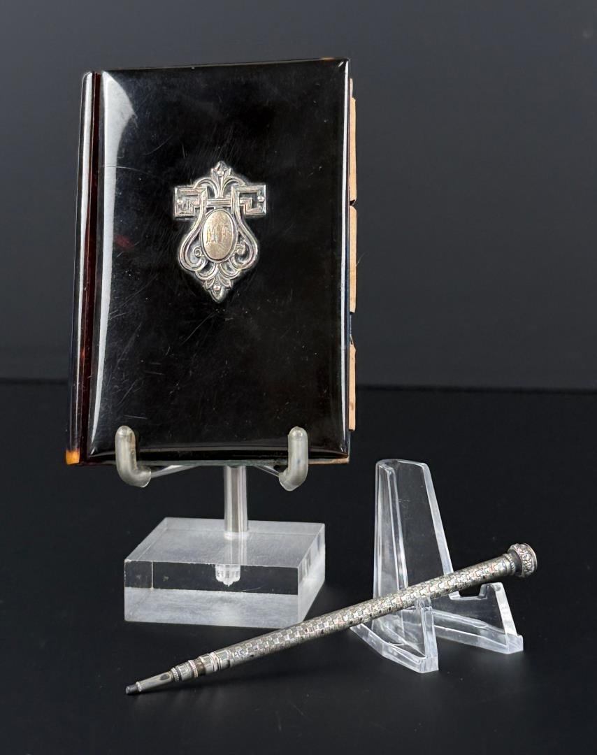 Victorian Sterling Silver Overlay Notebook: Comes with pencil. Nice set
