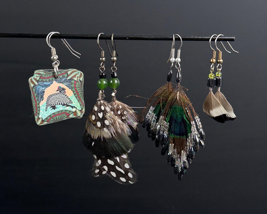 Collection of Sterling Silver Feather Earrings: 2 3/4" long