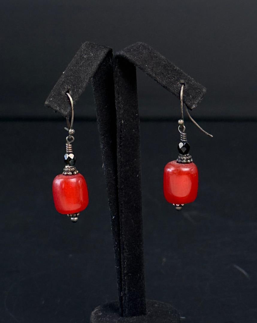 Sterling Silver Baltic Amber Earrings: 1" long.