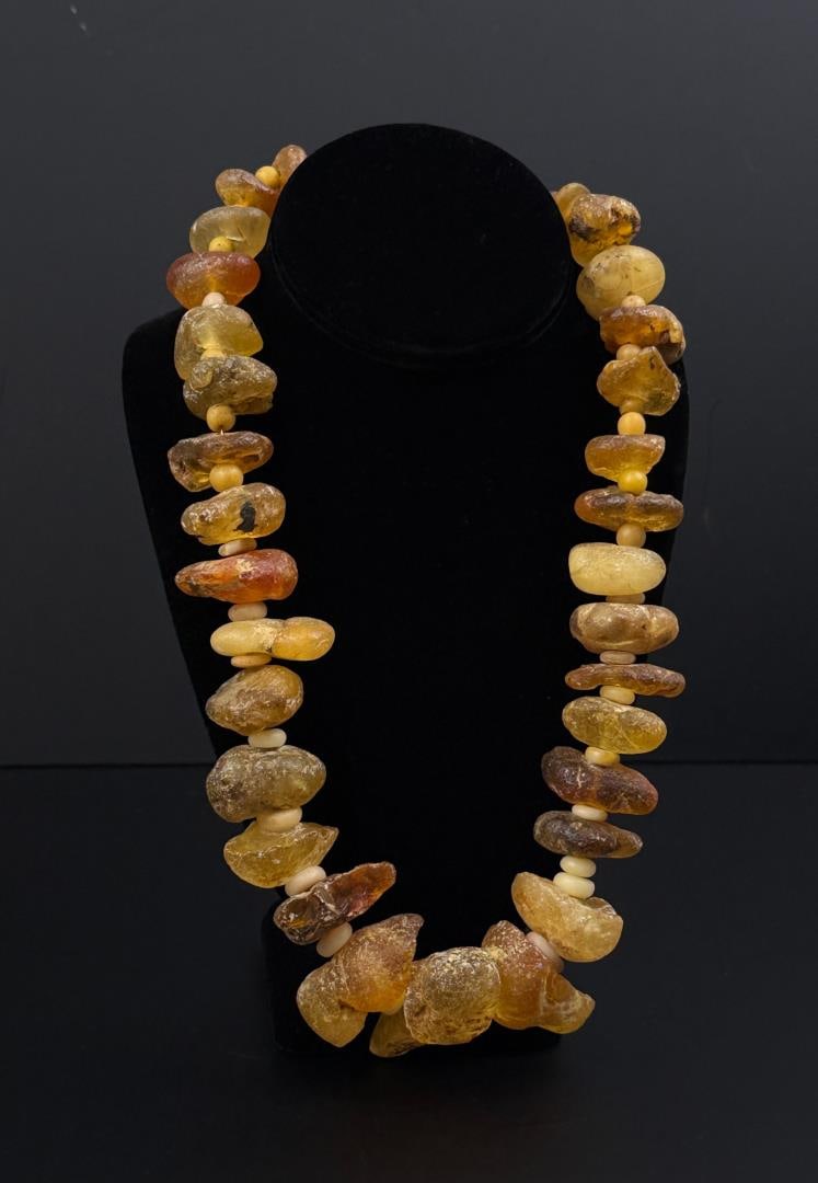 Raw Baltic Amber Necklace: 12 1/4" long as shown. 179 grams.