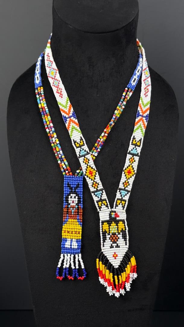 Native American Indian Beaded Necklaces: 16 1/2" long as displayed.