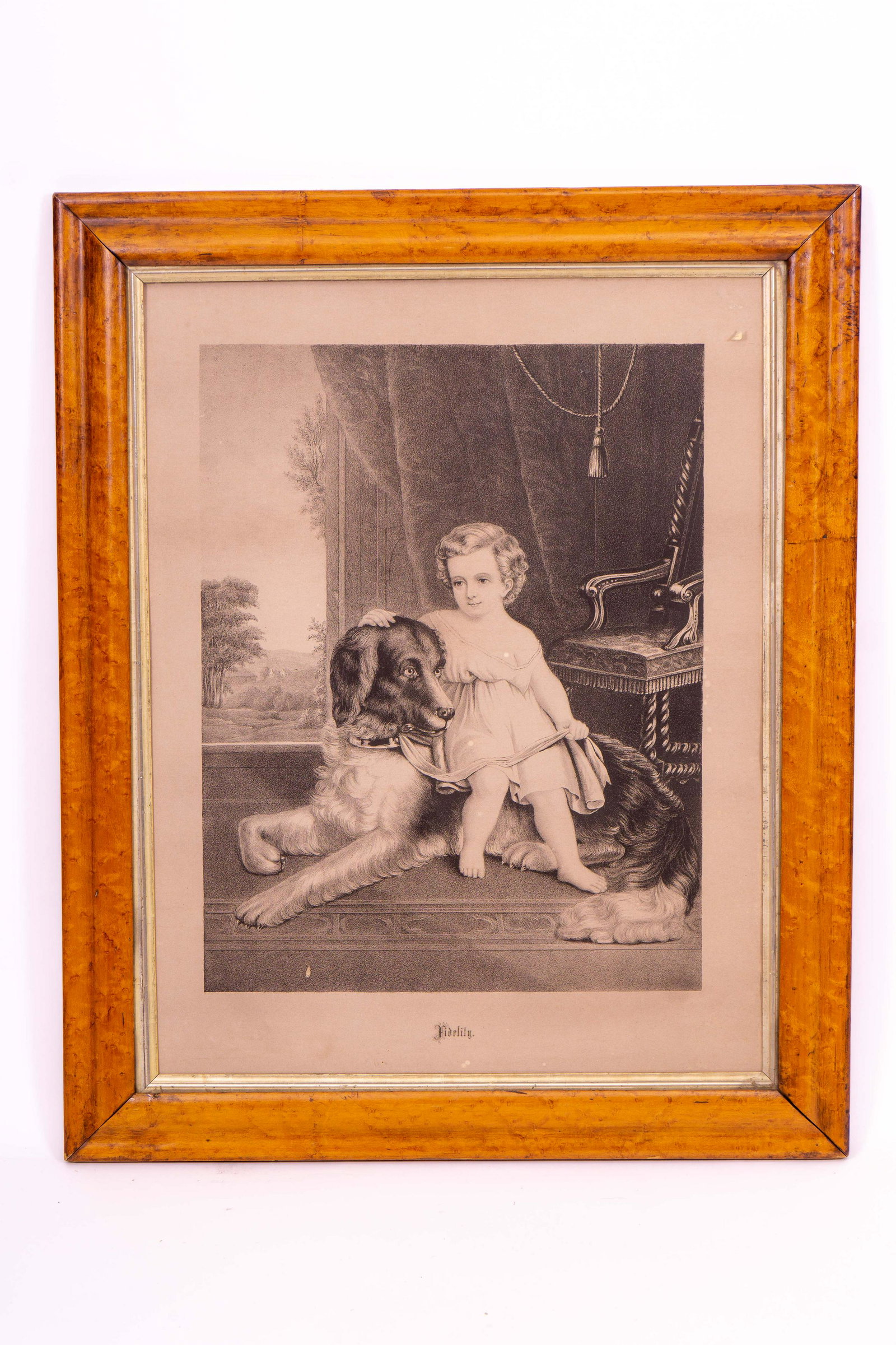 Framed Antique Print 'Fidelity' with Girl & Dog (1 of 3)