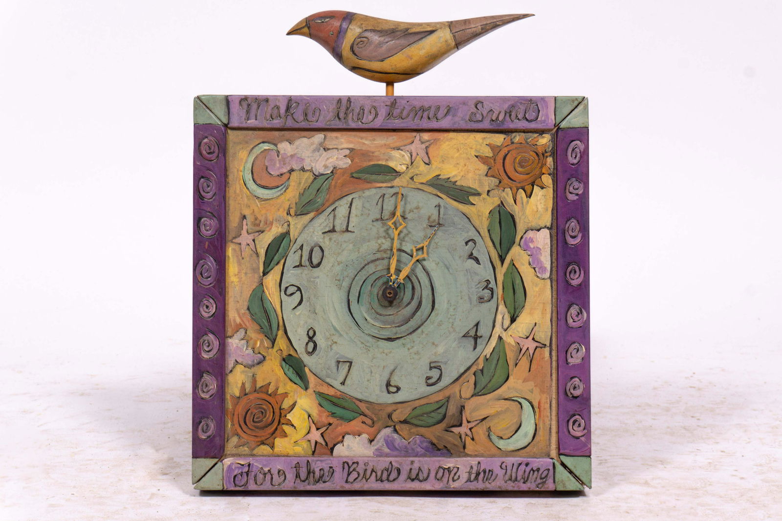 Signed Folk Art Clock 'Make Time Sweet For The Bird Is (1 of 5)
