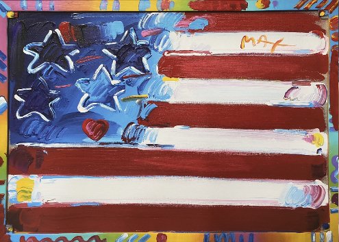 "Flag With Heart" Peter Max Original Mixed Media (1 of 2)