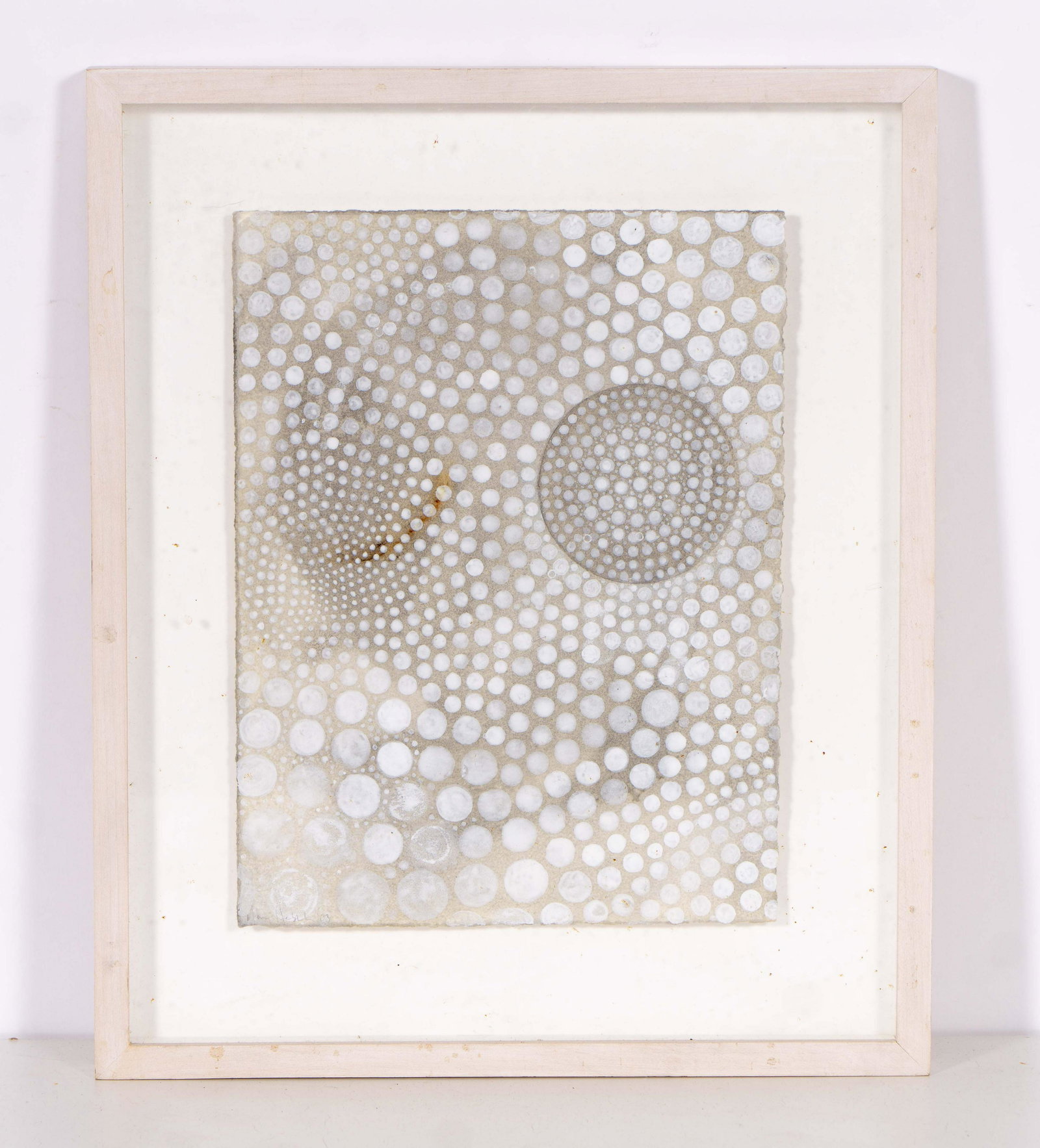 Mary Hambleton 'Mirus' Charcoal and Acrylic on Paper: Original charcoal, shellac, and acrylic on paper titled 'Mirus' by Mary Hambleton, matted in white and in a light grey wood frame, signed in pencil in the lower left. Frame and glass could be cleaned