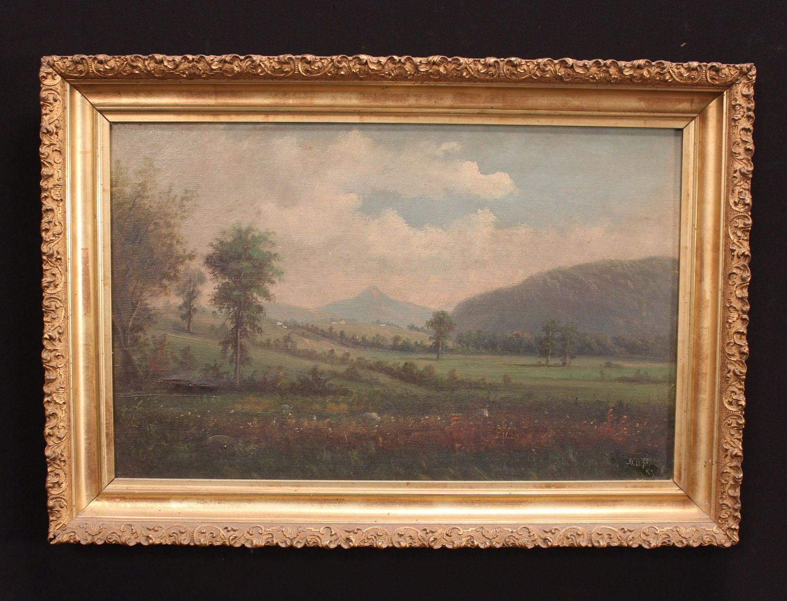 D. A. FISHER OIL PAINTING WHITE MOUNTAIN SCENE: Oil on canvas of New Hampshire White Mountain scene. Signed lower right D.A.F. 88. Size 14" x 22".