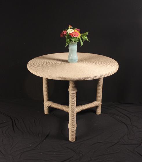 CHRISTIAN ASTUGUEVIEILLE ROPE TABLE 39": Round table purchased from the Holly Hunt showroom. Rope over wood with a glass top, great quality no label. Size 39" D x 30" H. Condition is very good.
