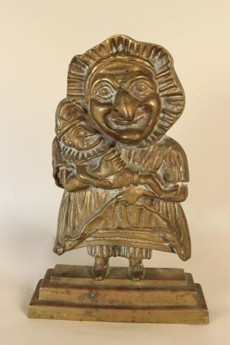 ENGLISH BRASS PUNCH & JUDY DOORSTOP: Marked England. Size 12" H x 8" W