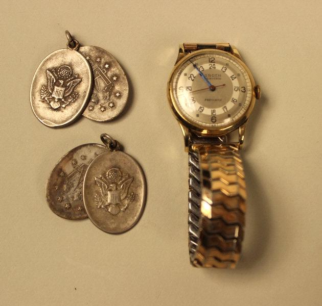 Gruen10K Watch, 2 Sterling Religious Medals (1 of 4)