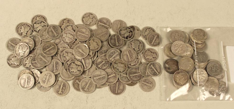 99 - Silver Mercury Dimes, 34 - Roosevelt  Dimes (1 of 3)