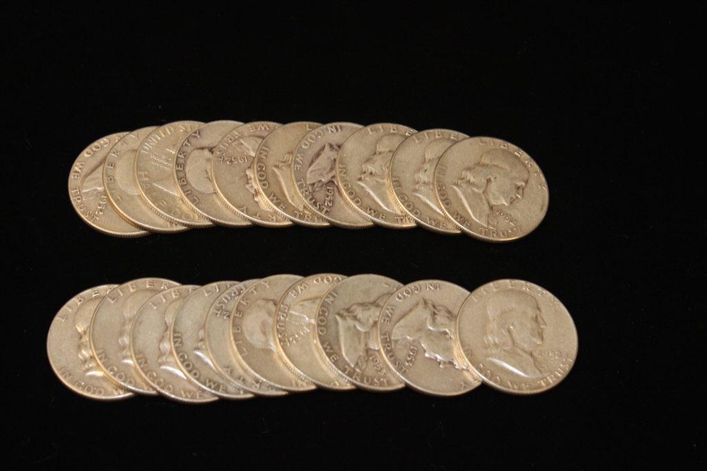 $10.00 Face  Ben Franklin Half Dollars 1952-53 (1 of 2)