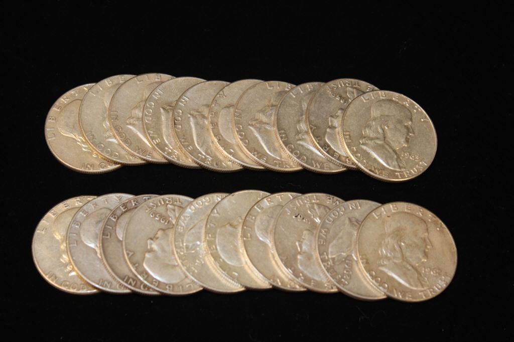 $10.00 Face  Ben Franklin Half Dollars  59-63 (1 of 2)