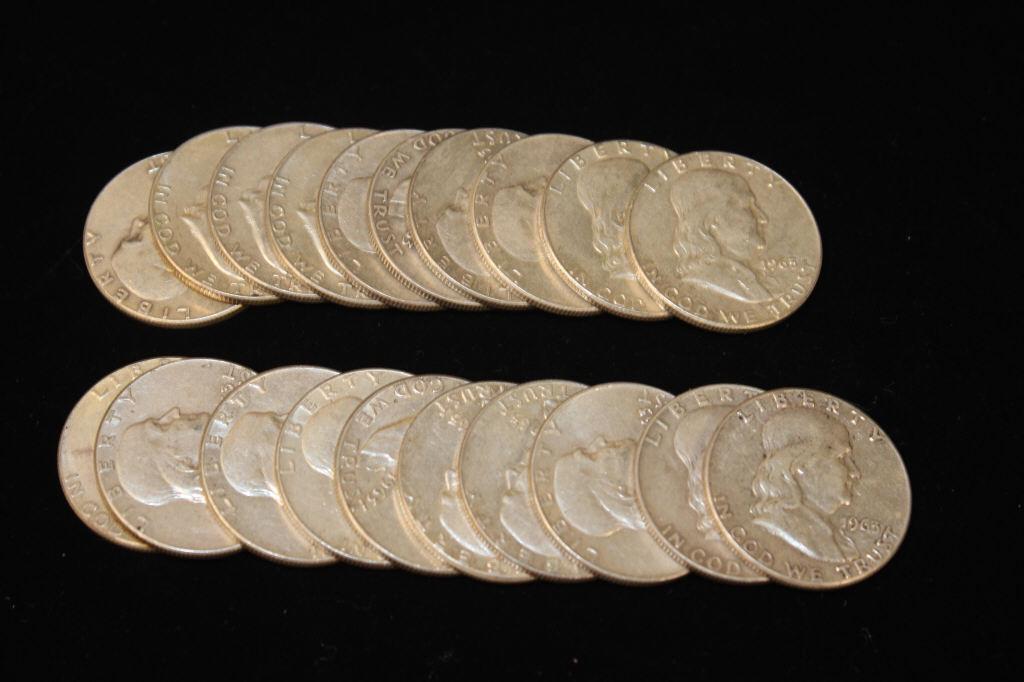 $10.00 Face  Ben Franklin Half Dollars 1963 (1 of 2)