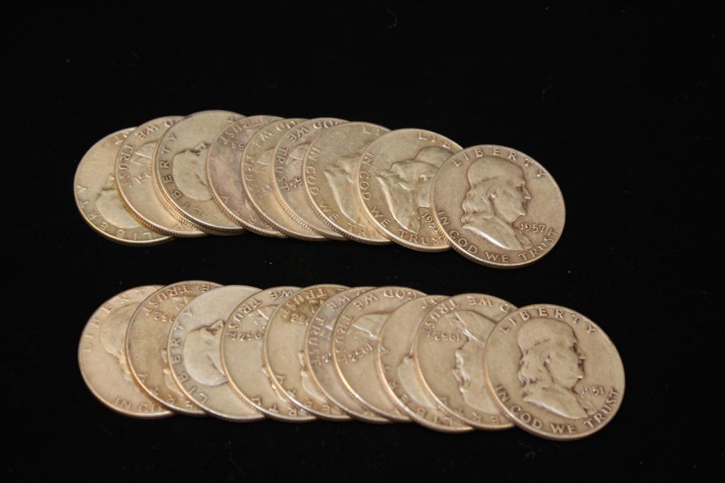 $10.00 Face  Ben Franklin Half Dollars 1950-53 (1 of 2)