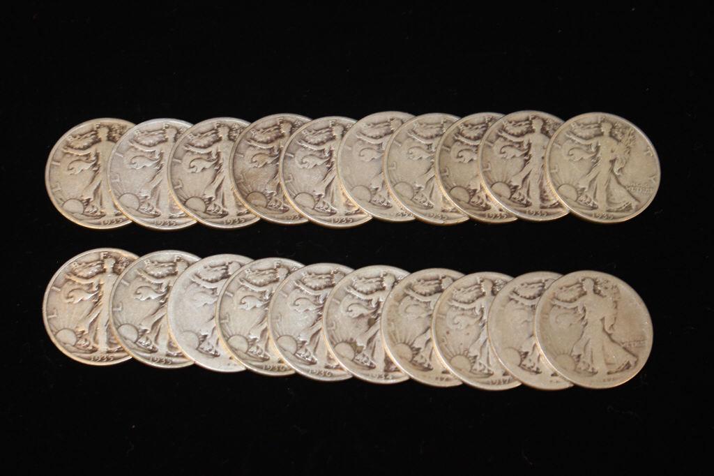 $10.00 Face  Walking Liberty Halves 1917-35 (1 of 3)