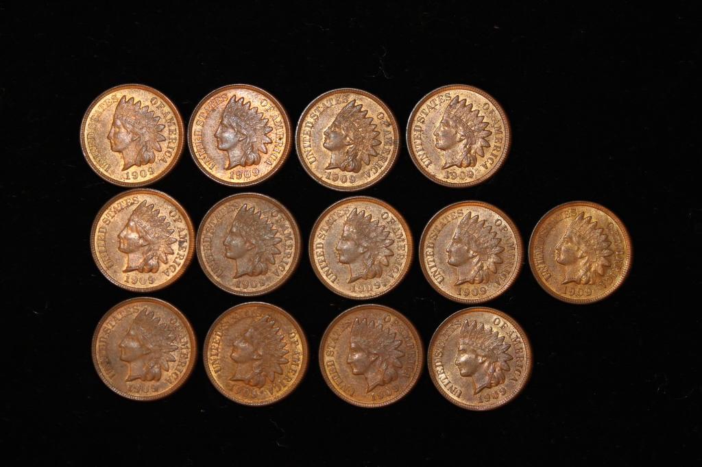 13 - 1909 Indian Head Cent Copper Pennies (1 of 11)