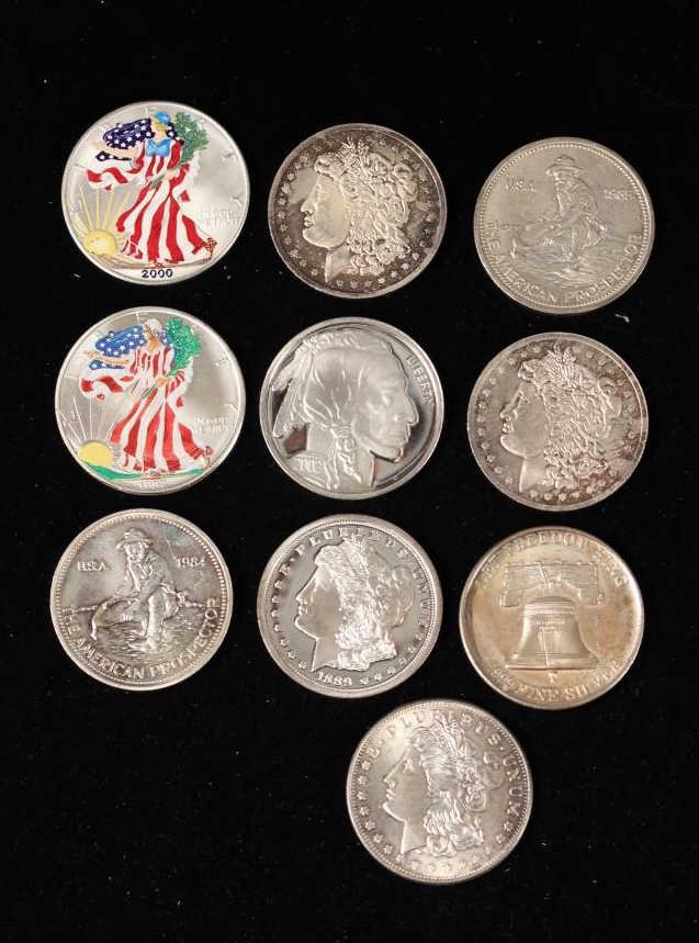 8 Silver Rounds 2 painted Liberties .999 (1 of 7)