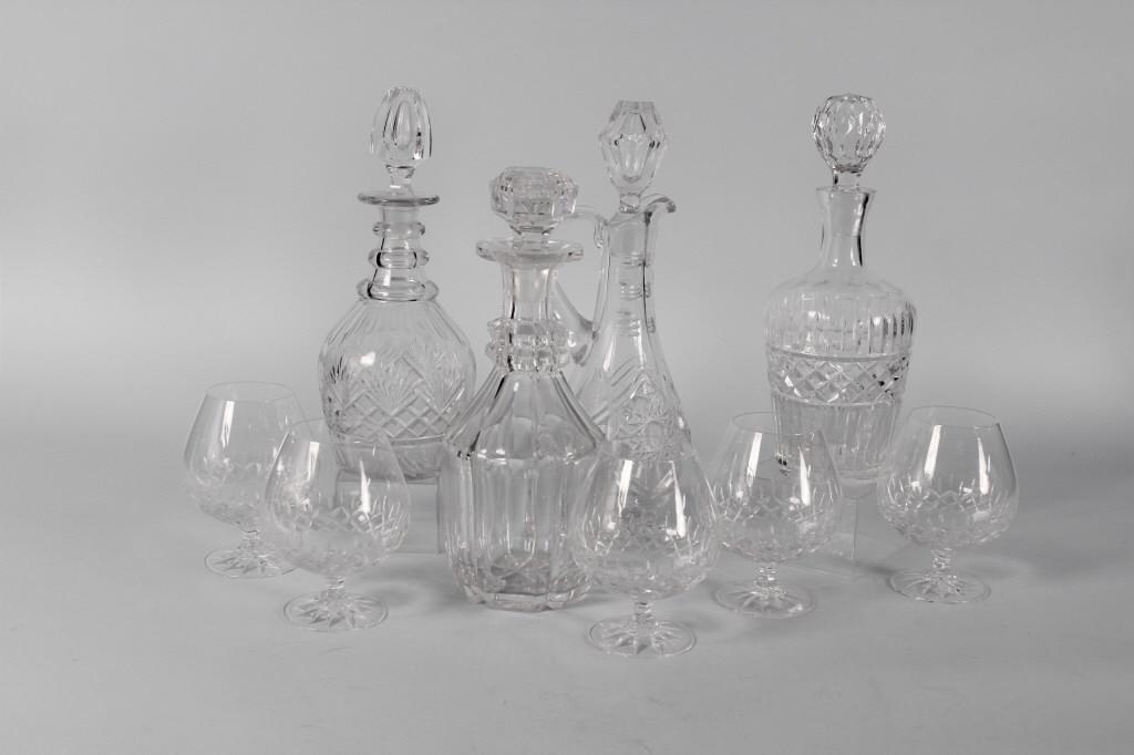Cut Glass Decanter Lot w /Brandy Snifters (1 of 12)