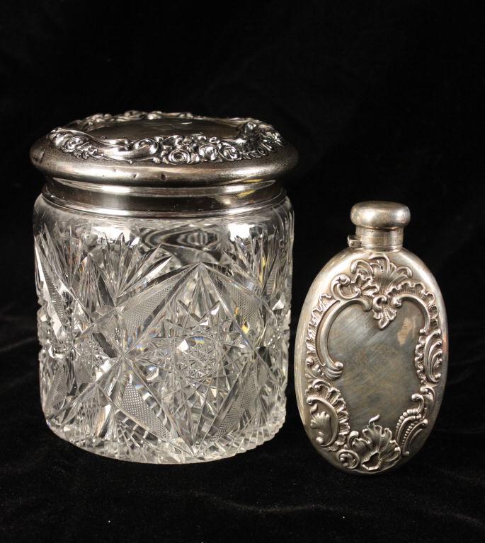 Sterling Top Cut Glass Humidor, Sterling Flask (1 of 12)