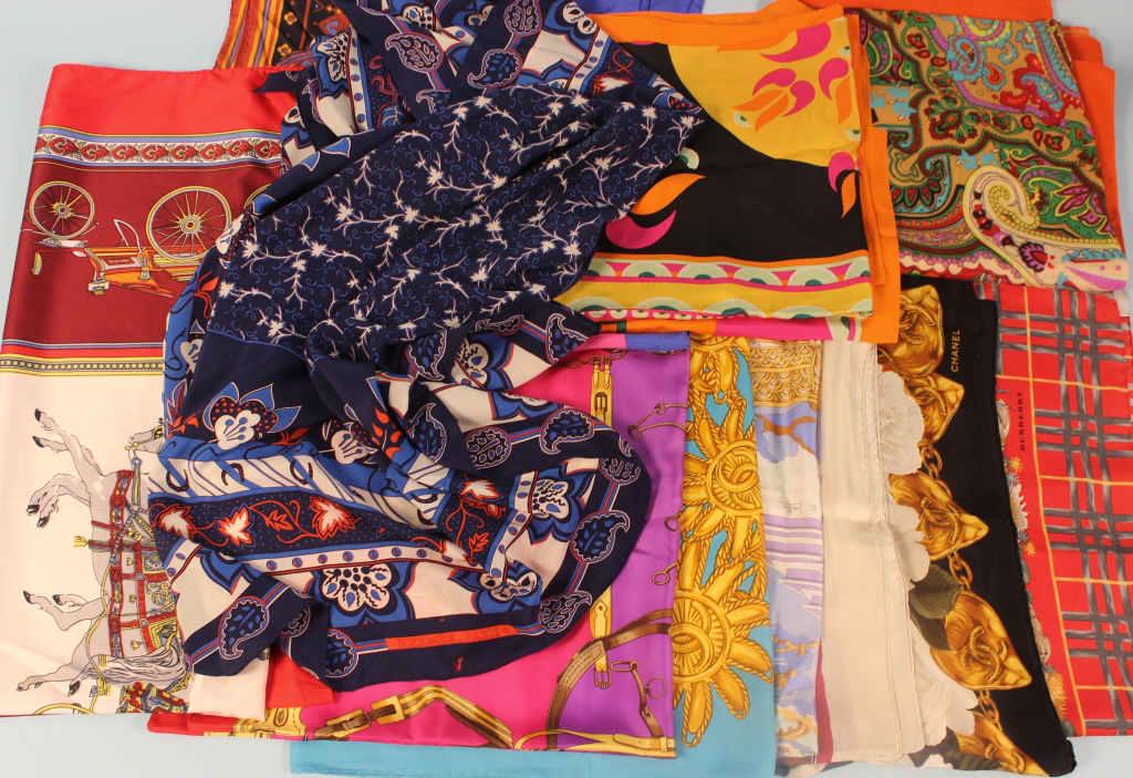 Grouping of 12 Silk Scarves Hermes, Chanel (1 of 12)