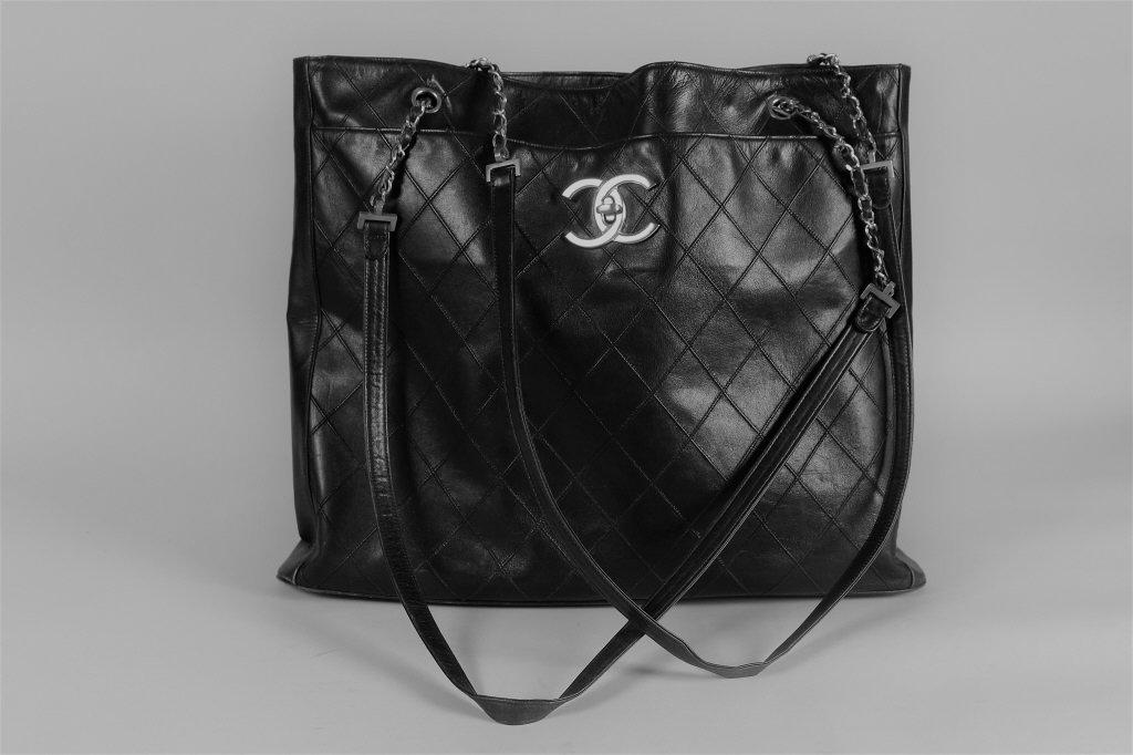 Chanel Vintage Black Leather Shopping Tote (1 of 12)