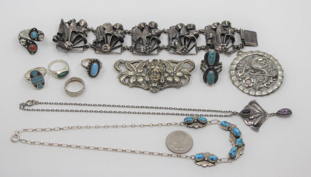 Grouping of Sterling Silver Jewelry, Native Am (1 of 12)