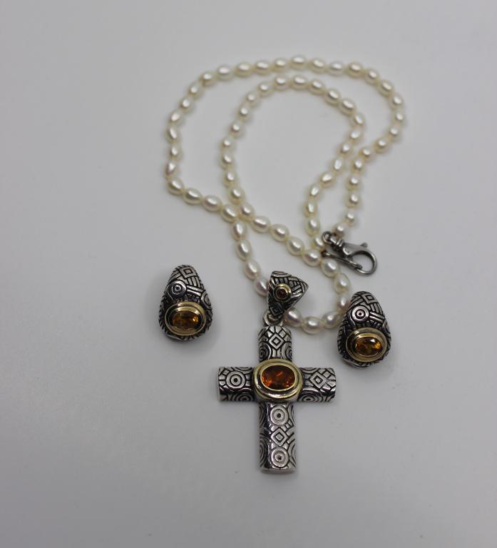Silver & 18K Cross Necklace & Earrings (1 of 9)