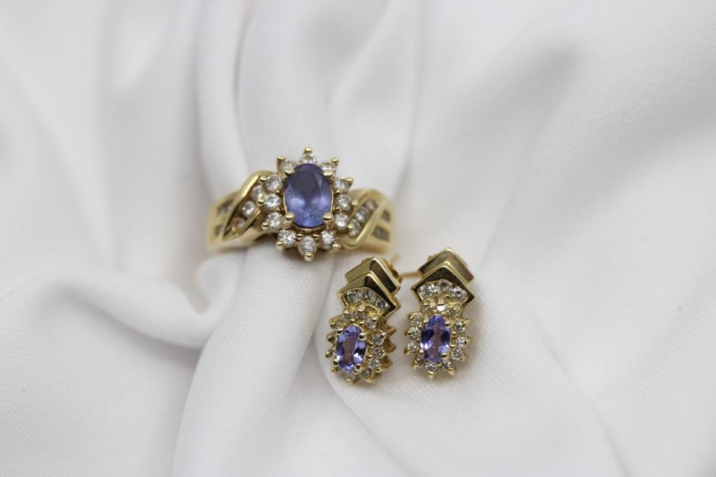 14K Gold Diamond & Tanzanite Ring & Earrings (1 of 5)