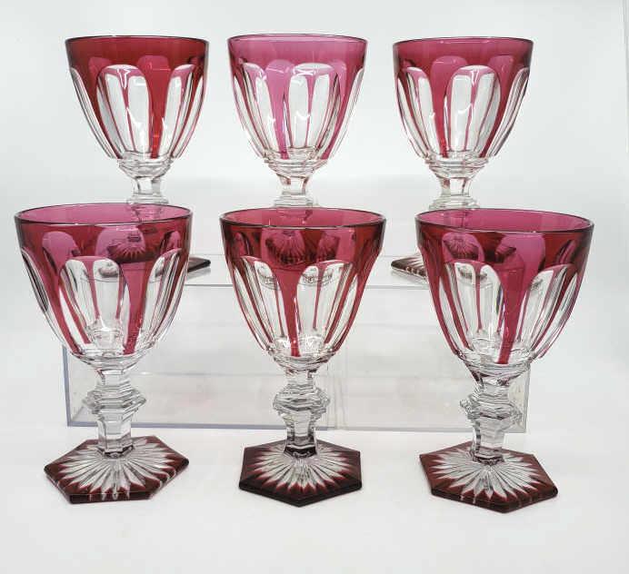Set of 6 Cranberry Overlay Val St Lambert Goblets (1 of 4)