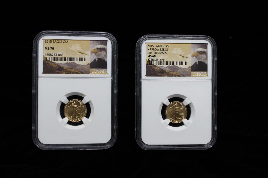 (2) 2015 $5 US Gold Eagles, NGC (1 of 2)