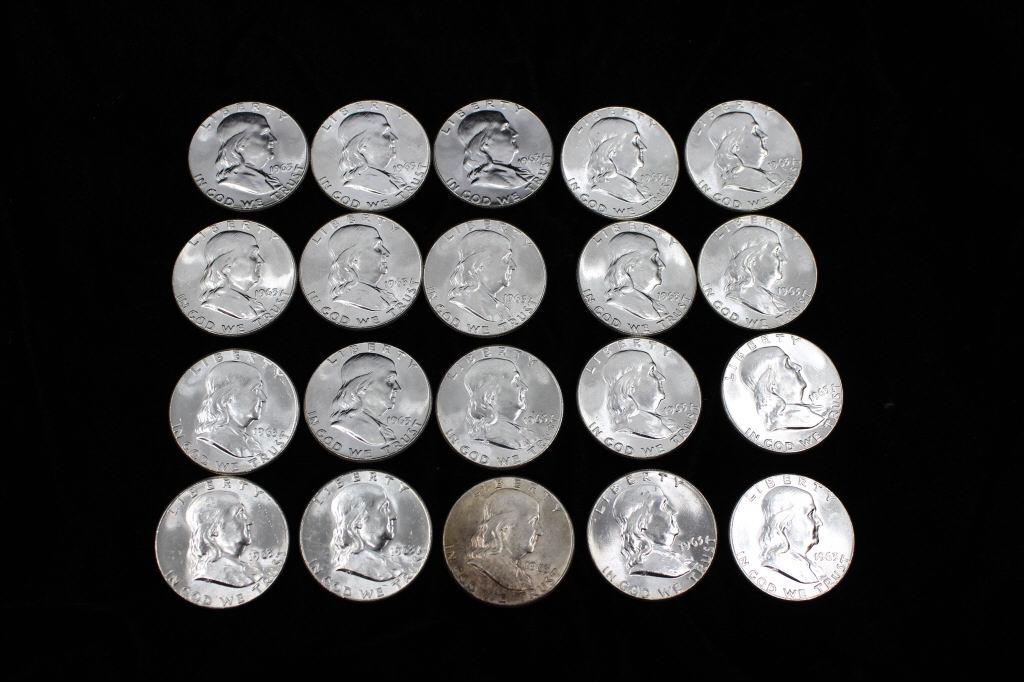 (20) 1963 Unc. Franklin Silver Half Dollars (1 of 3)