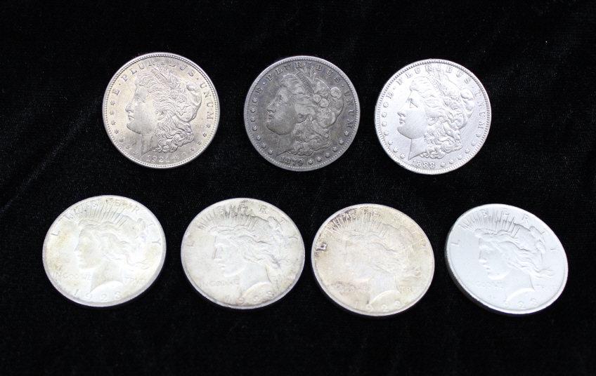 (3) Morgan Silver  Dollars & (4) Peace Dollars (1 of 7)