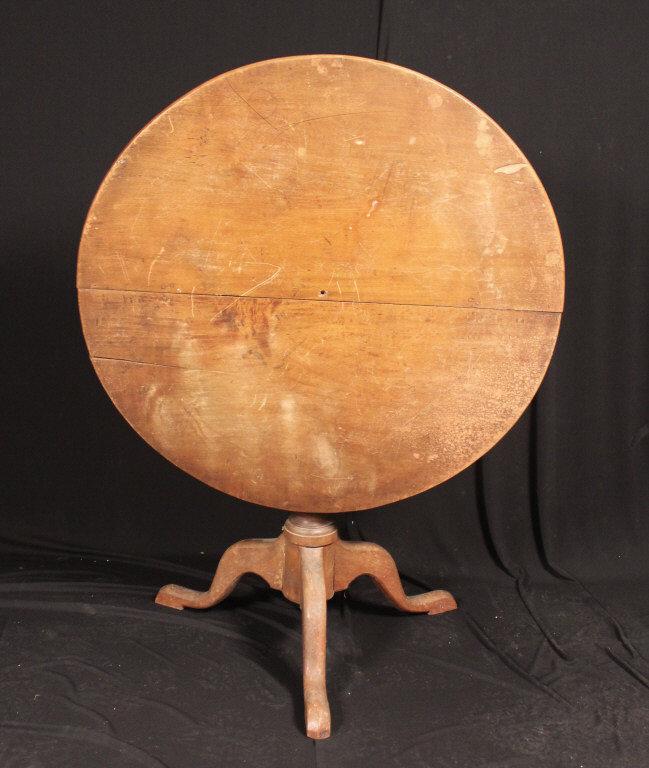 New England Tilt Top Country Table: QA foot in found condition. 36" diameter top, 27.5" H.