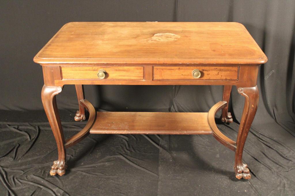 Mahogany Two Drawer Library Table with Claw Foot (1 of 6)