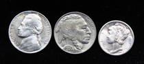 1942-P Nickel 1930 Buffalo Nickel 1945-D Mercury