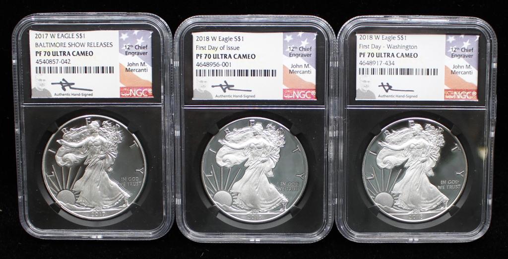 Three American Silver Eagles PF70 Ultra Cameos (1 of 2)