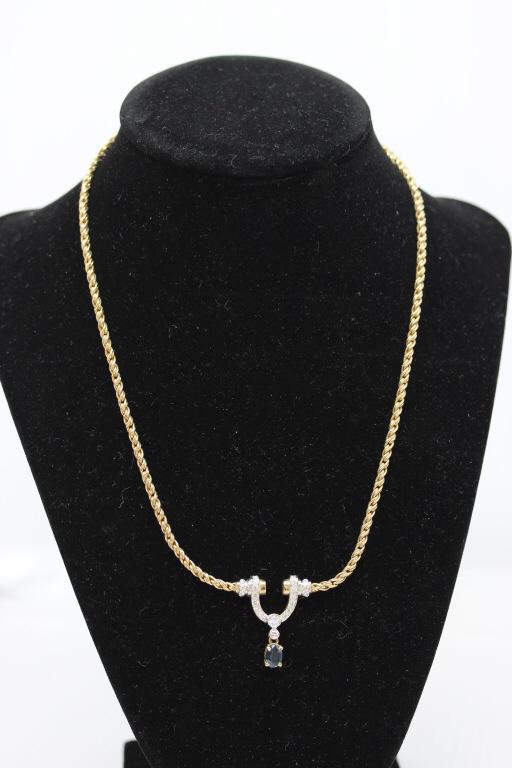 14k Ladies Diamond, Sapphire Necklace (1 of 7)