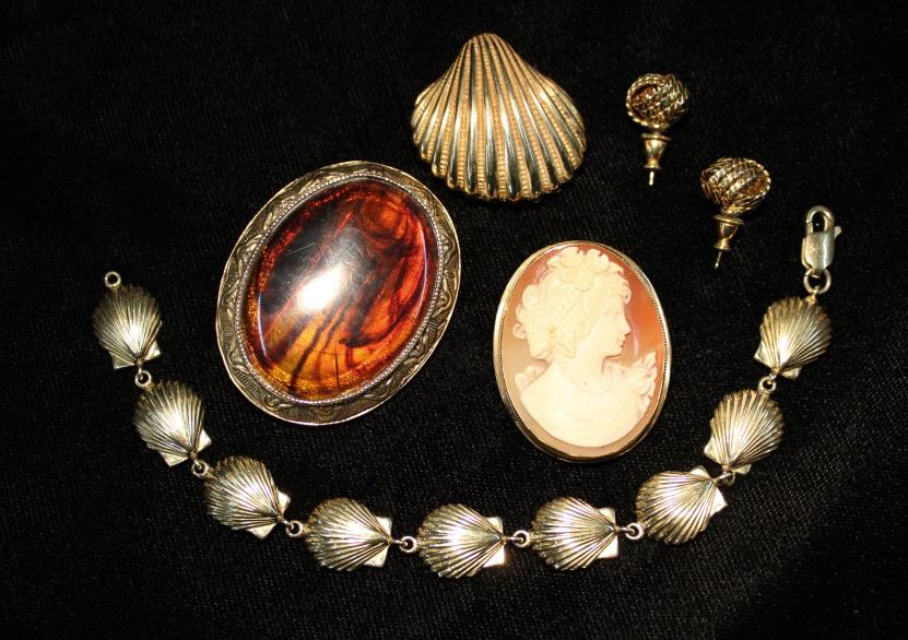 Gold Cameo Shell Bracelet & Pin (1 of 8)