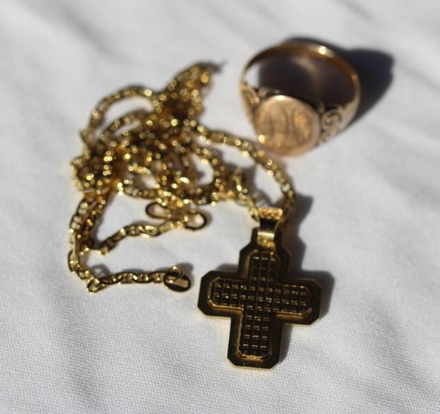 14k Signet ring & 14k Gold Cross on Chain (1 of 5)