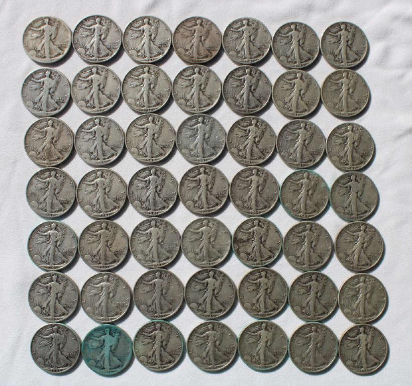 50 Silver Walking Liberty Half Dollars (1 of 1)