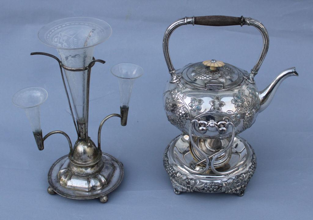 Victorian Epergne & Silver Plated Kettle (1 of 2)