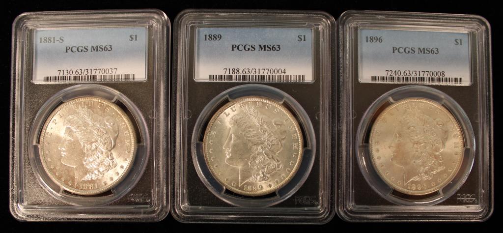 (3) PCGS MS 63 Morgan Silver Dollars (1 of 2)