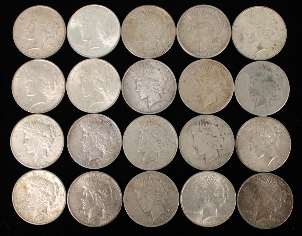 (20) Silver Peace Dollars-Mixed Dates (1 of 3)