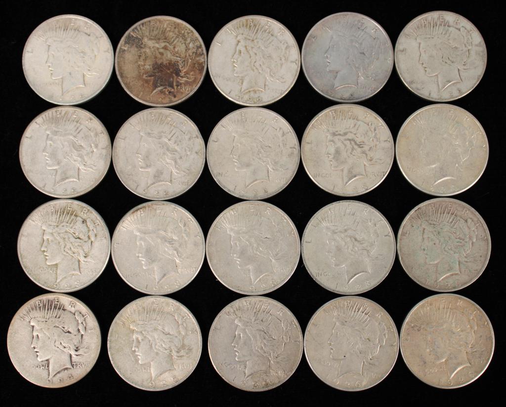 (20) Silver Peace Dollars-Mixed Dates (1 of 3)