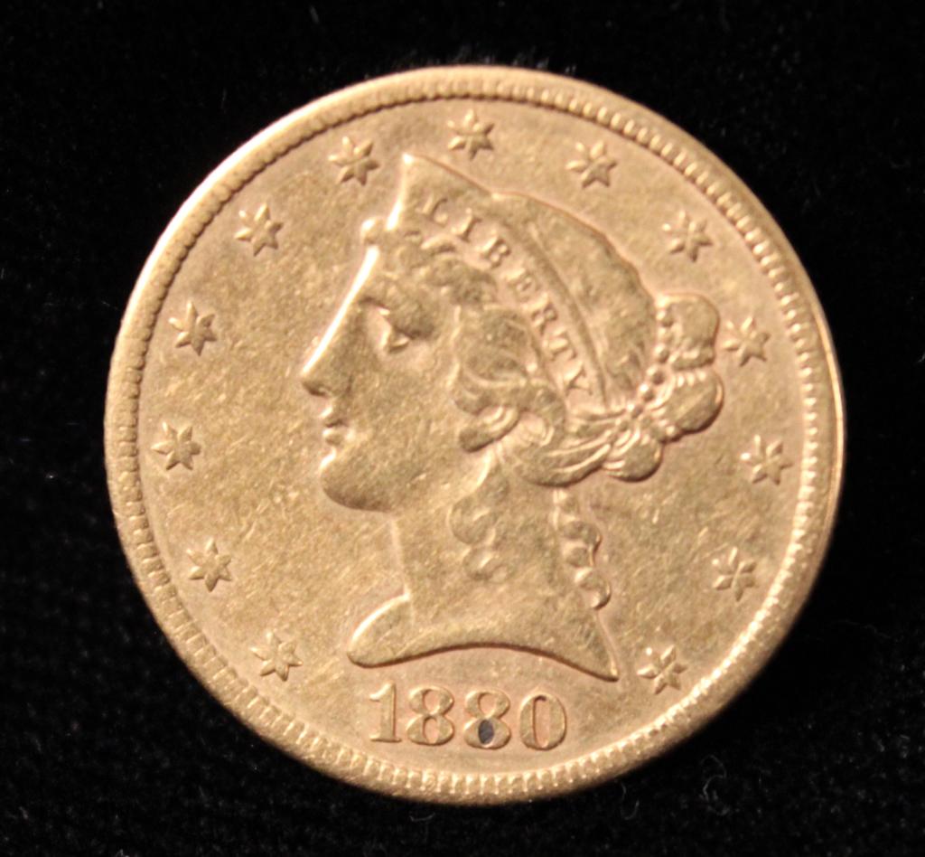 1880 US Liberty Head Gold Half Eagle $5 (1 of 2)