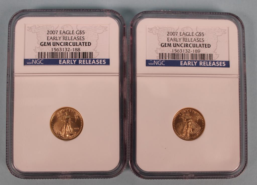(2) $5 Gold Bullion American Eagles-Slabbed (1 of 2)