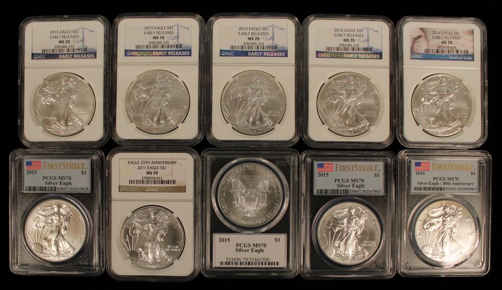 (10) Slabbed American Silver Eagles (1 of 2)